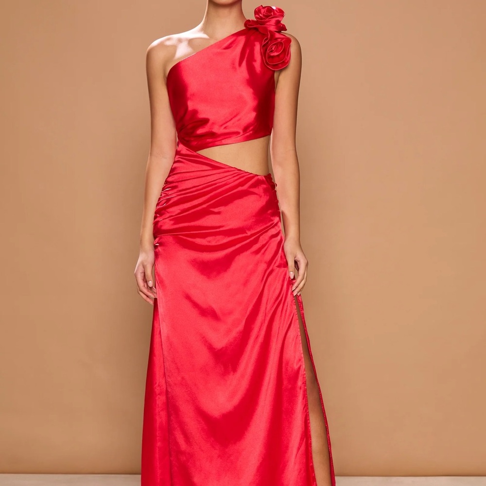 Elegant One-Shoulder Red Dress